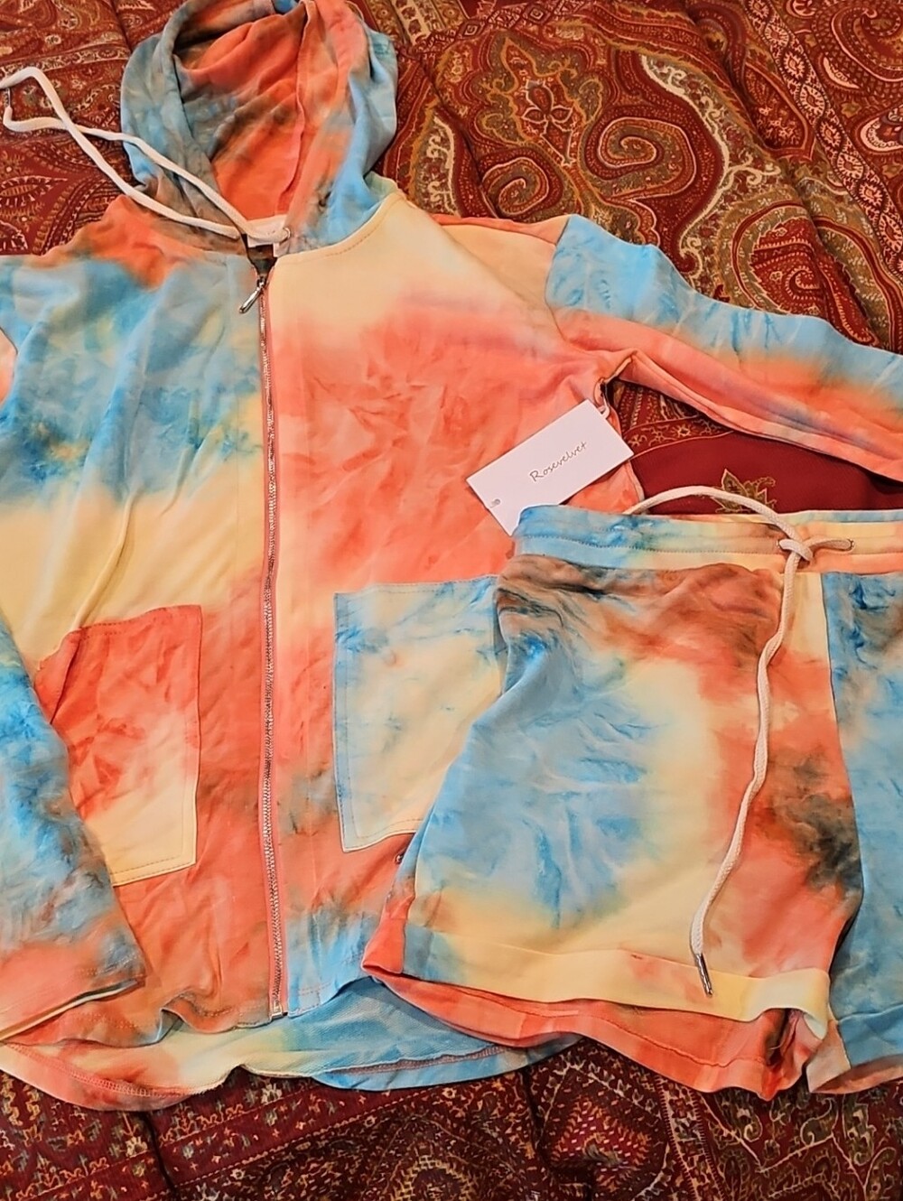 Tie-Dye Hoodie  & Shorts Set in Coral, Sky Blue, Pale Yellow